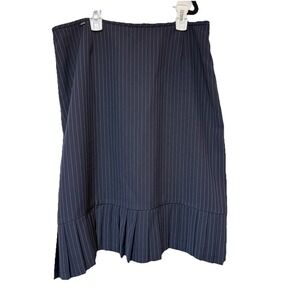 Vintage Navy Pinstripe Pleated Hem Pencil Skirt Office Professional Career Sz 12
